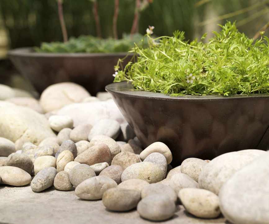 containers and pebbles