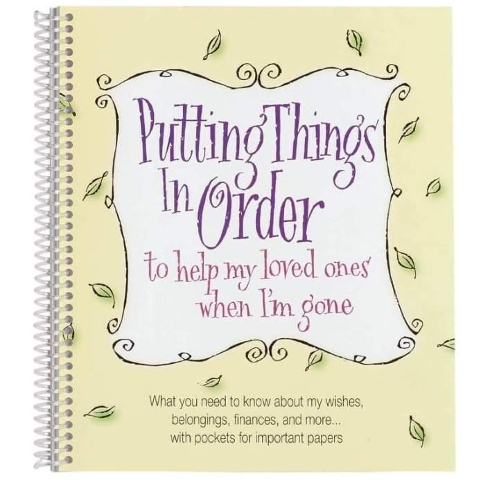 a stock photo of the front cover of Putting Things In Order to help my loved ones when I'm gone