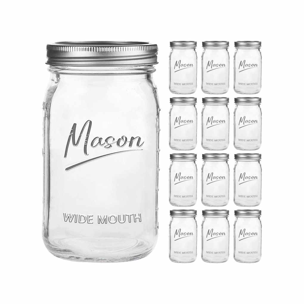 Galssmagic Mason Jars 32 oz,12 Pack Quart Wide Mouth Mason Jar With Airtight Lids