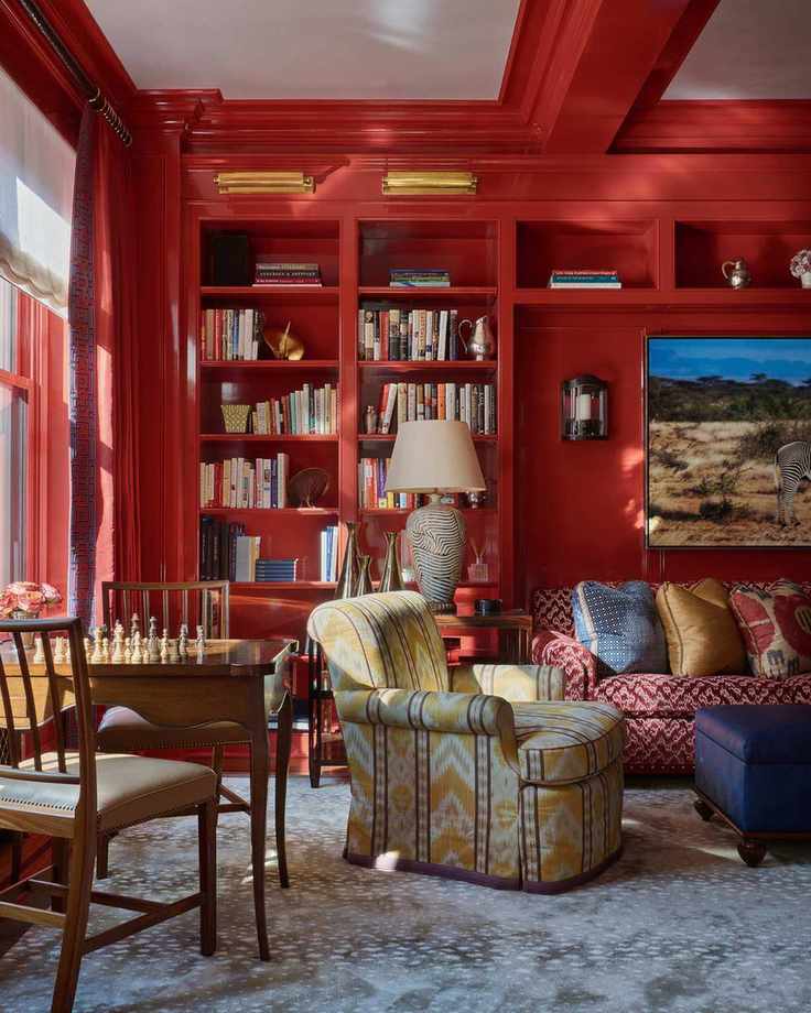 Living room in Benjamin Moore's Ladybug Red