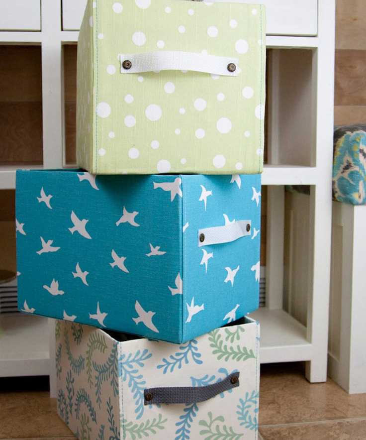 stack of three DIY fabric covered storage boxes