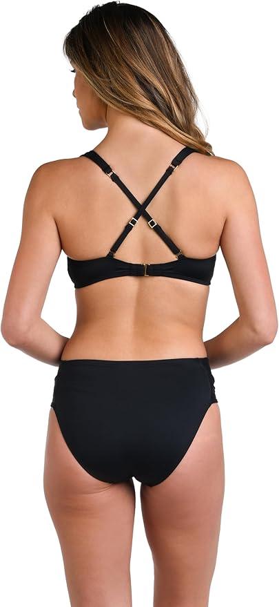 V-Neck Over the Shoulder Bikini Top in Black