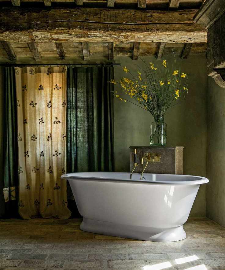 Rustic bathroom with freestanding bathtub