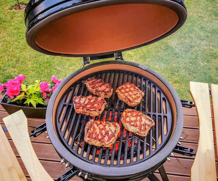 Searing pork chops on a kamado grill