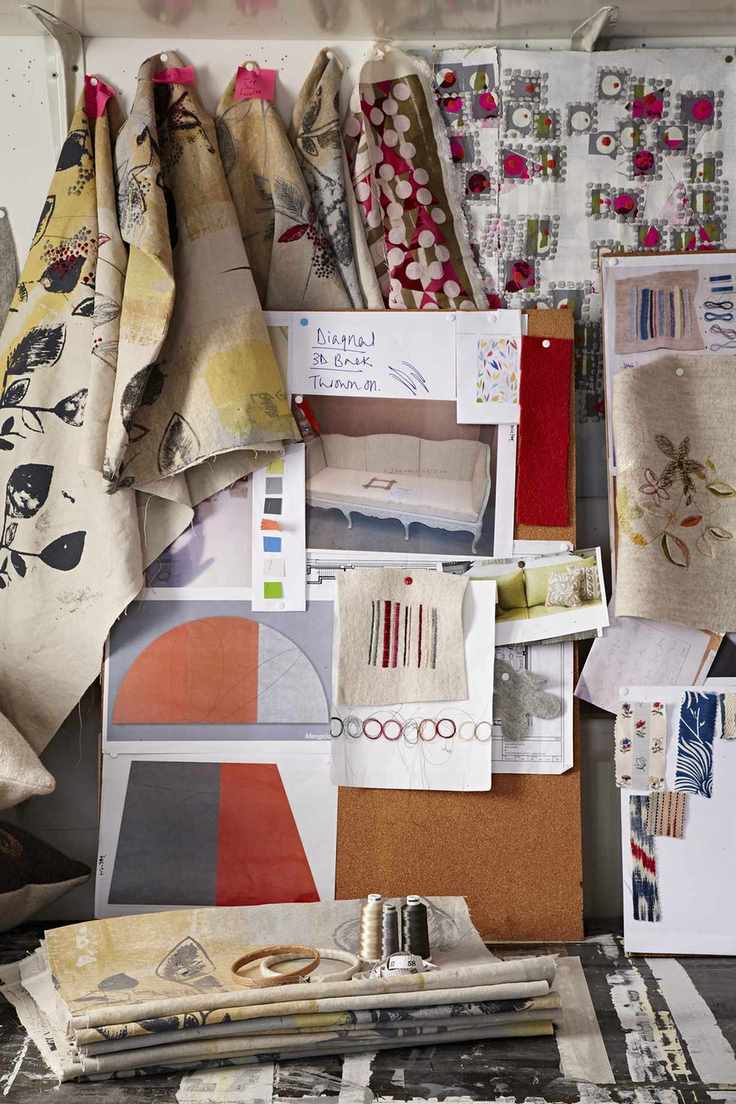 Designs, fabric and decorative embroidery test samples