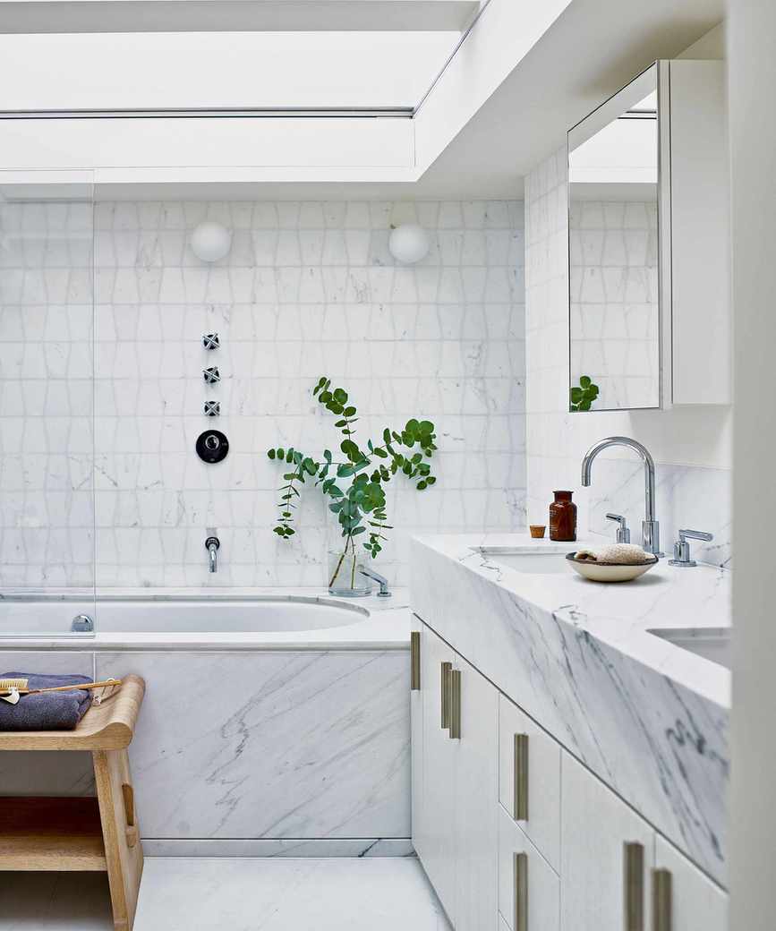 Elegant bathroom with unique wall lights