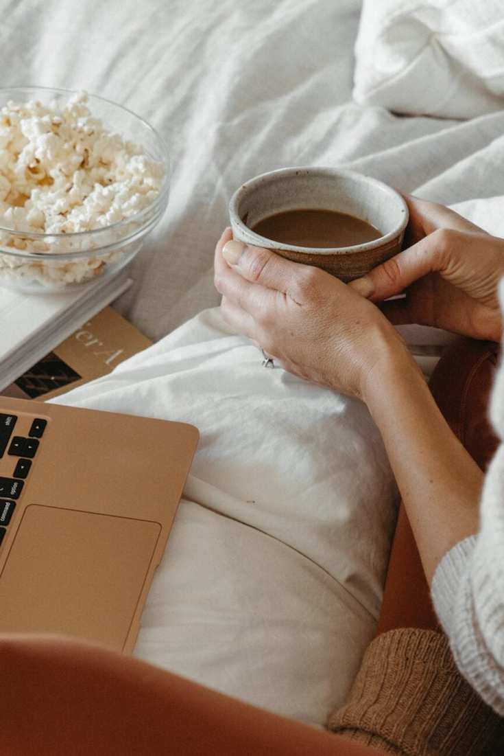 Woman watching comfort movies