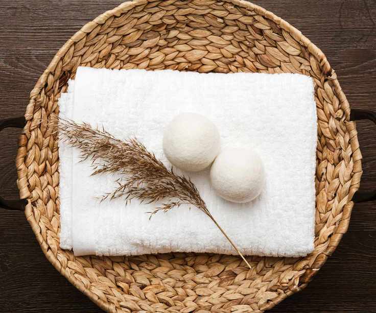 Wool dryer balls on a towel