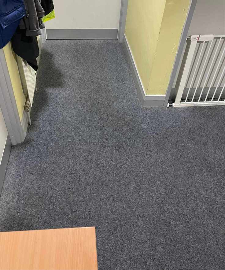 Photo of floor in Bristol ARC after using Bissell Revolution HydroSteam carpet cleaner
