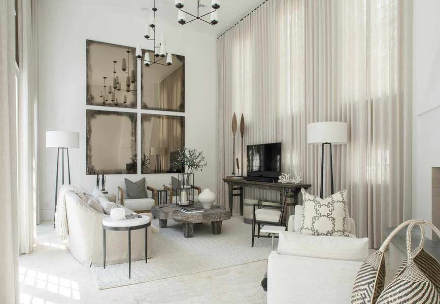 white living room with rustic feel
