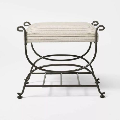 Threshold designed w/Studio McGee, Metal Ottoman Performance Stripe Fabric